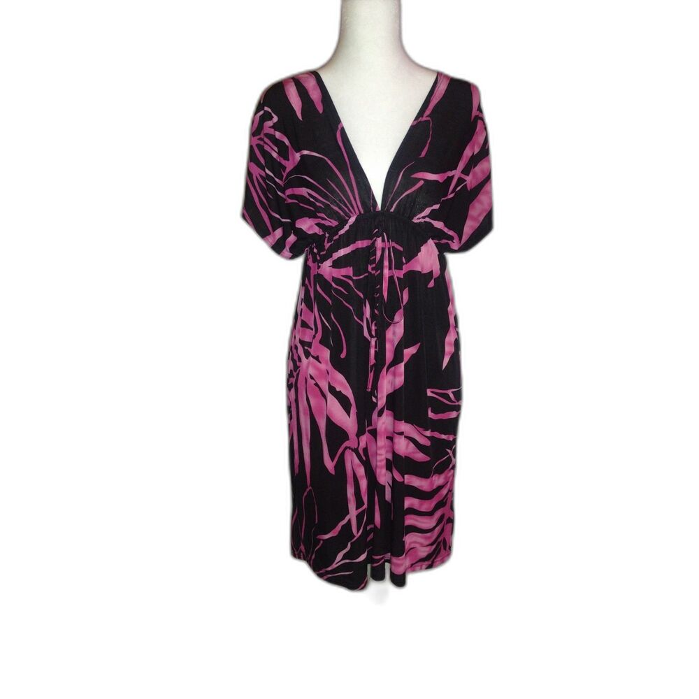 Cristina Love Pink & Black Floral Beach Cover-Up Dress - Size Small
